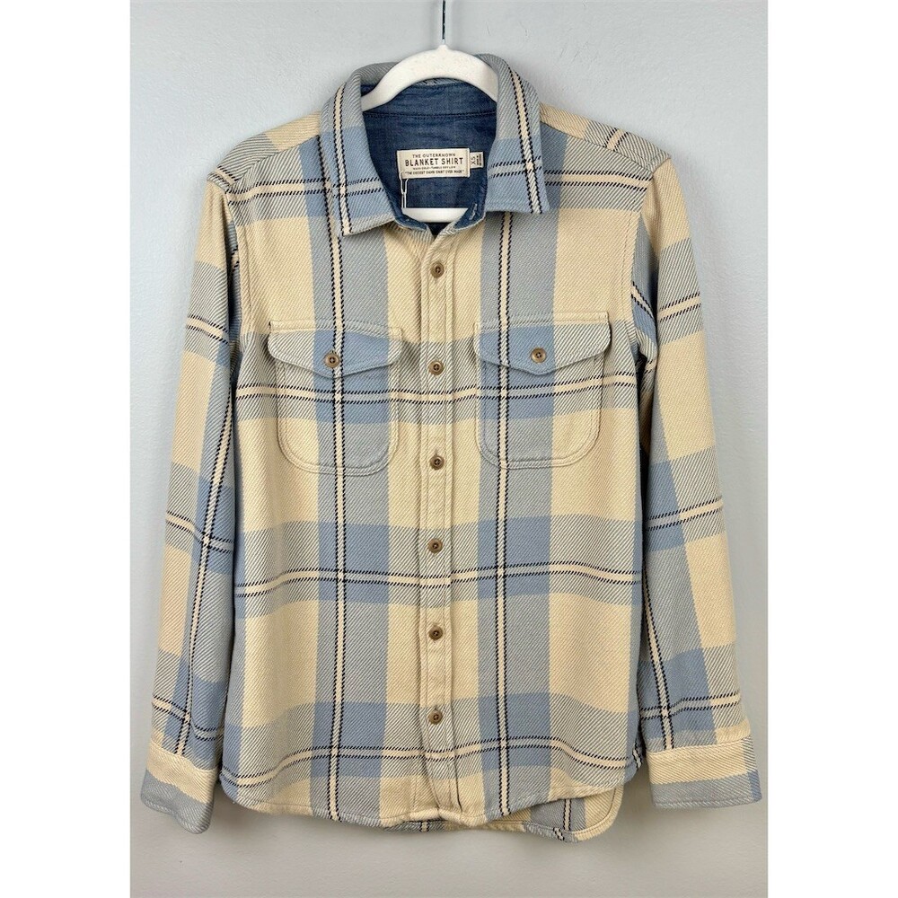 Outerknown The Blanket Shirt Mens XS Blue Cream Plaid Flannel Button Up